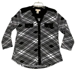 Diana Bell Black White Diagonal Print Office Attire Polished Casual Top - Sz M